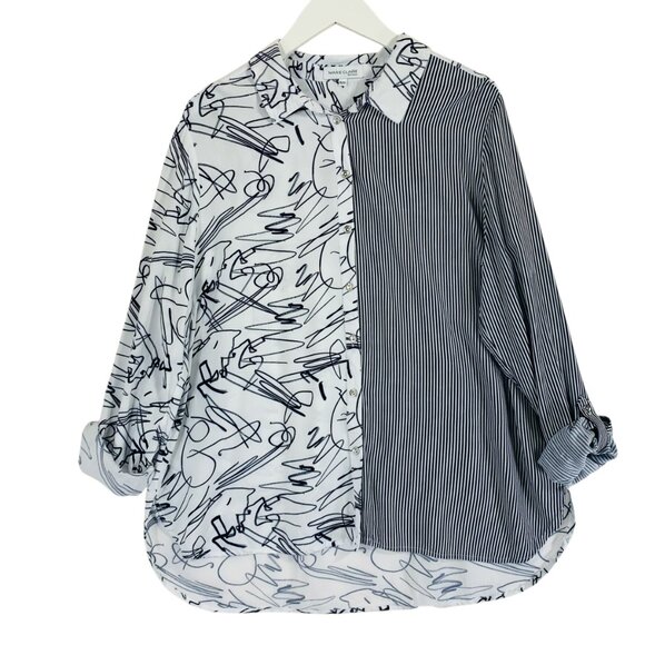 mix print blk& wht long sleeve blouse top semi fitted sz xl Marie Claire - Picture 5 of 16